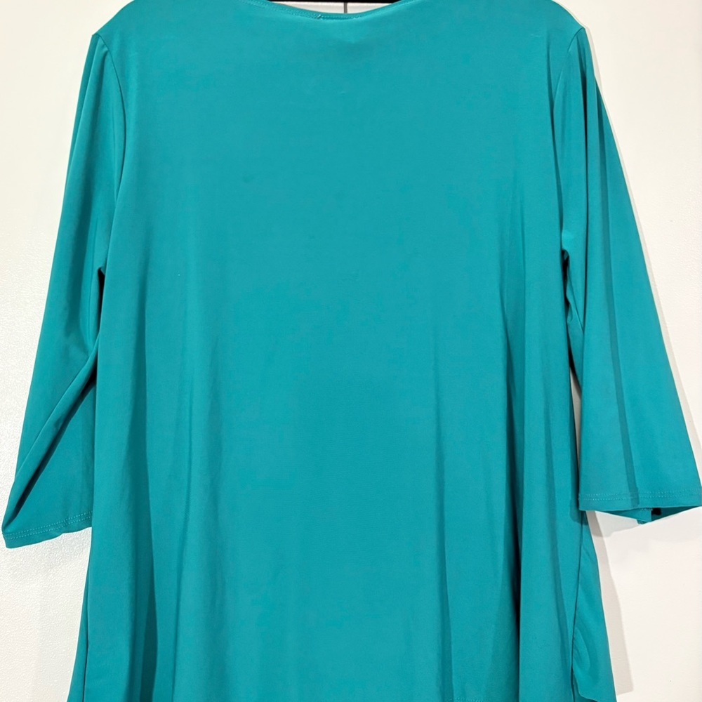 Blue Draped Blouse with 3/4 Sleeves - Picture 5 of 6